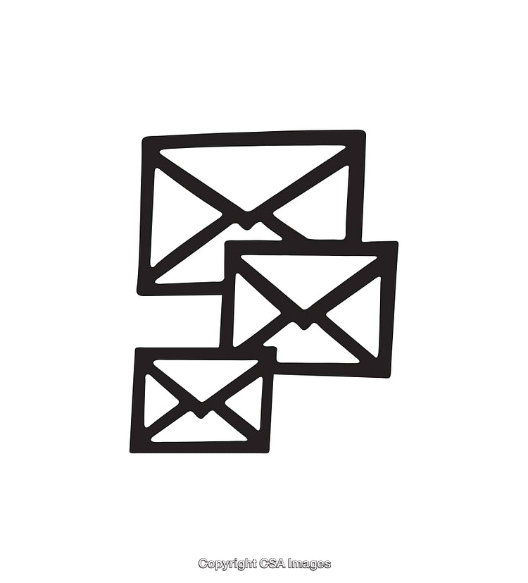 A Simplistic Icon Depicting Three Stacked Envelope Symbols in Black and White