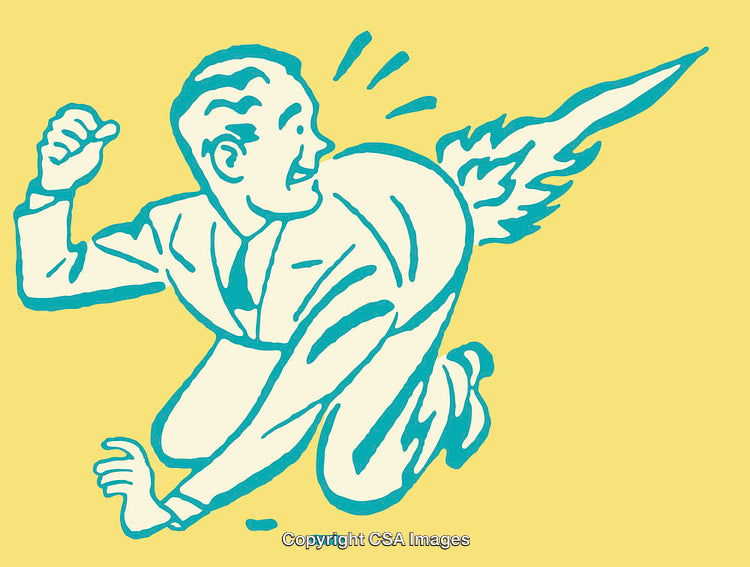 Whimsical Retro Line Art Illustration of Excited Person in Dynamic Action Pose