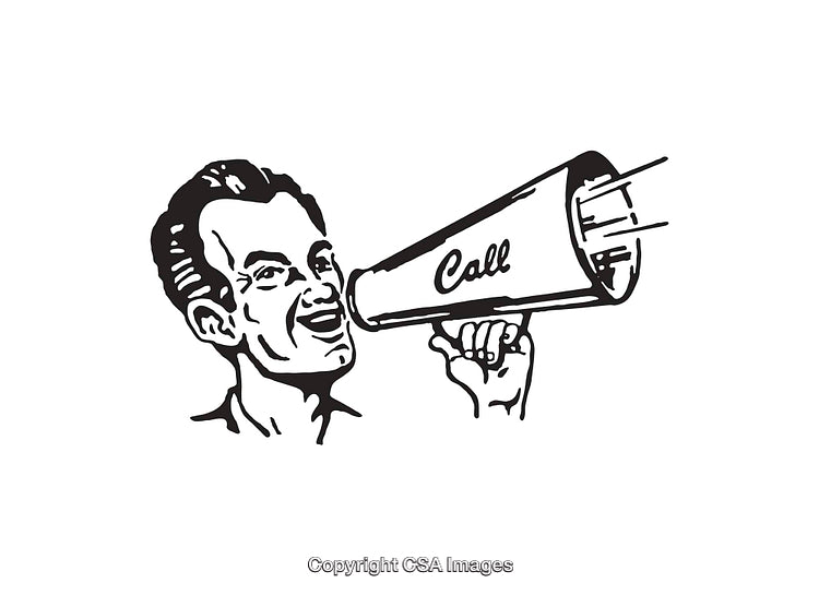 Retro Style Black and White Illustration of Man with Megaphone