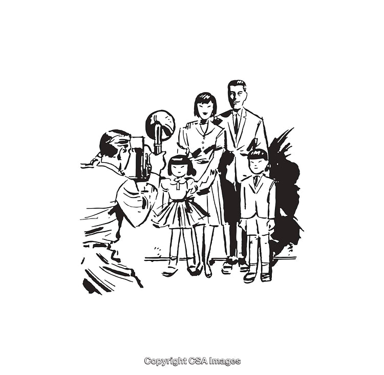Classic Family Portrait Session Captured in Black and White Line Art