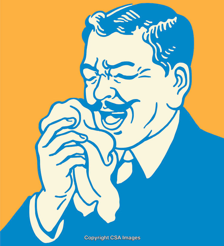 Retro Inspired Illustration of a Laughing Man Eating - Vibrant Colors