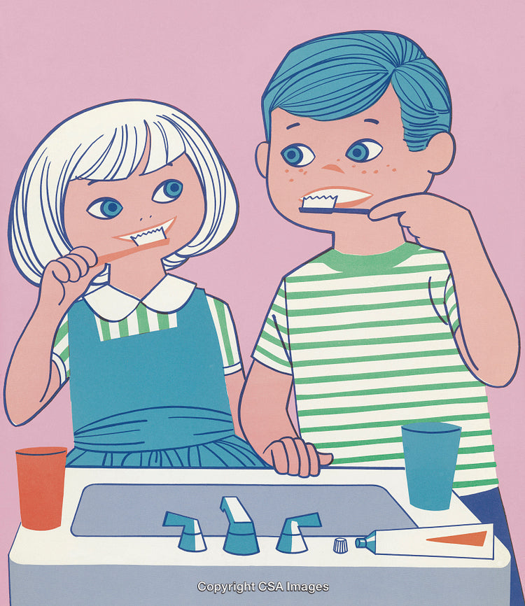 Girl and Boy Brushing Their Teeth