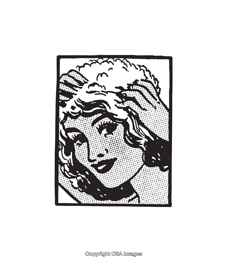 Vintage Styled Black and White Line Art Illustration of a Smiling Woman
