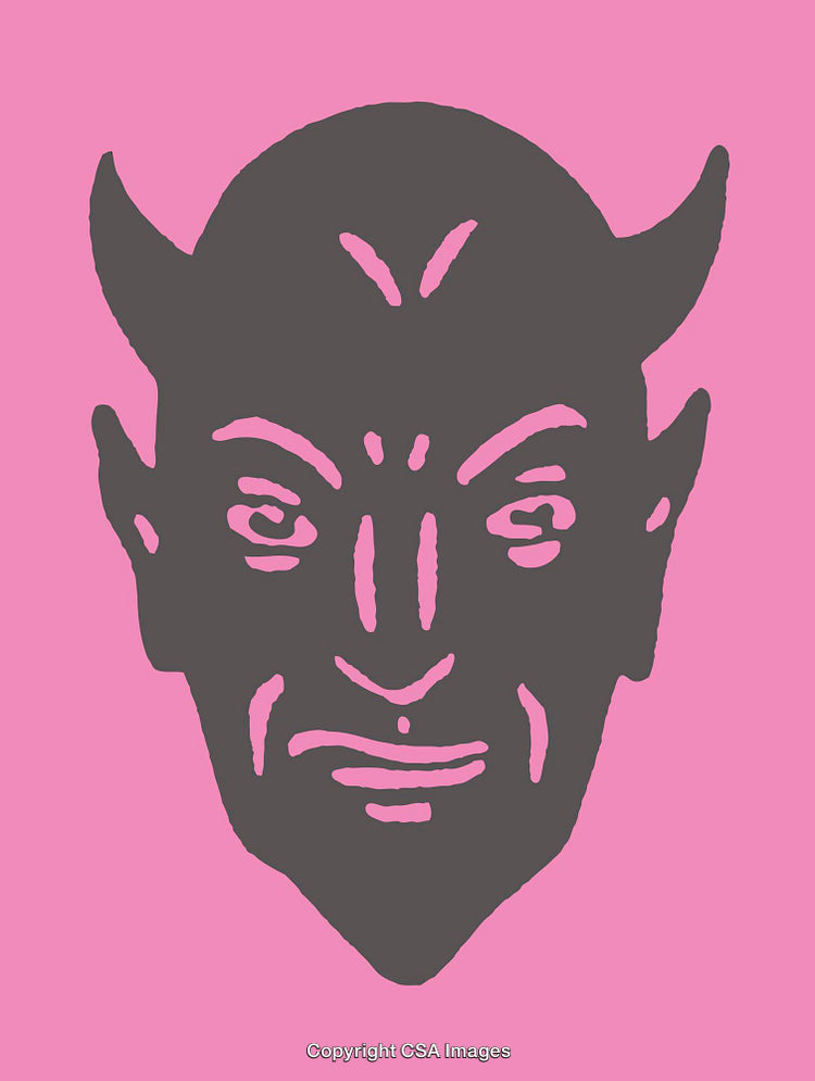 Stylized Devil Illustration on a Vibrant Pink Background