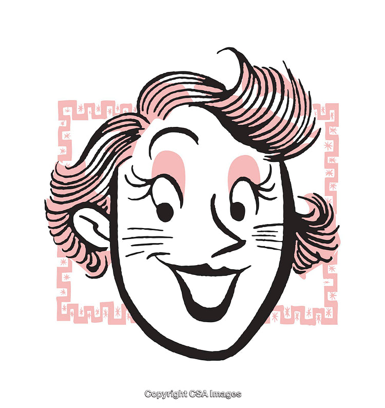 Vintage Illustration of a Happy Woman's Face with Retro Details