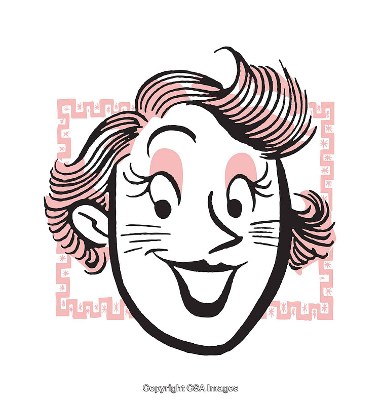 Vintage Illustration of a Happy Woman's Face with Retro Details