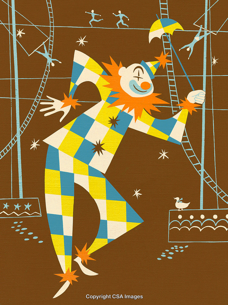 Playful Clown Illustration Inspired by Retro Circus Art Theme