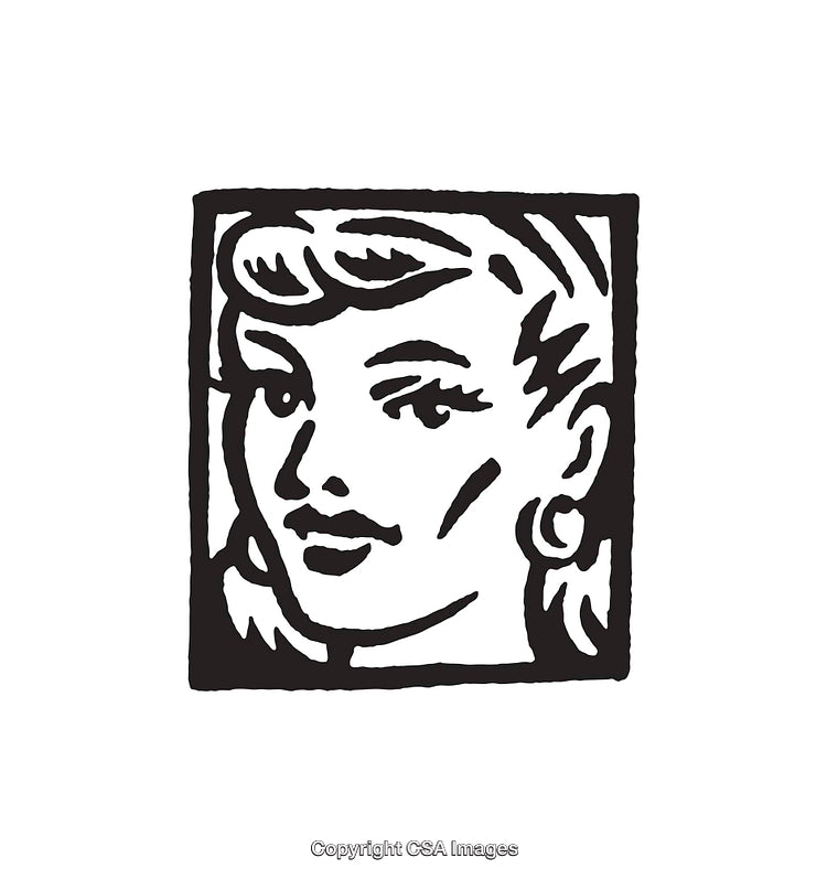 Illustrated Retro Woman in Black and White Line Art Style