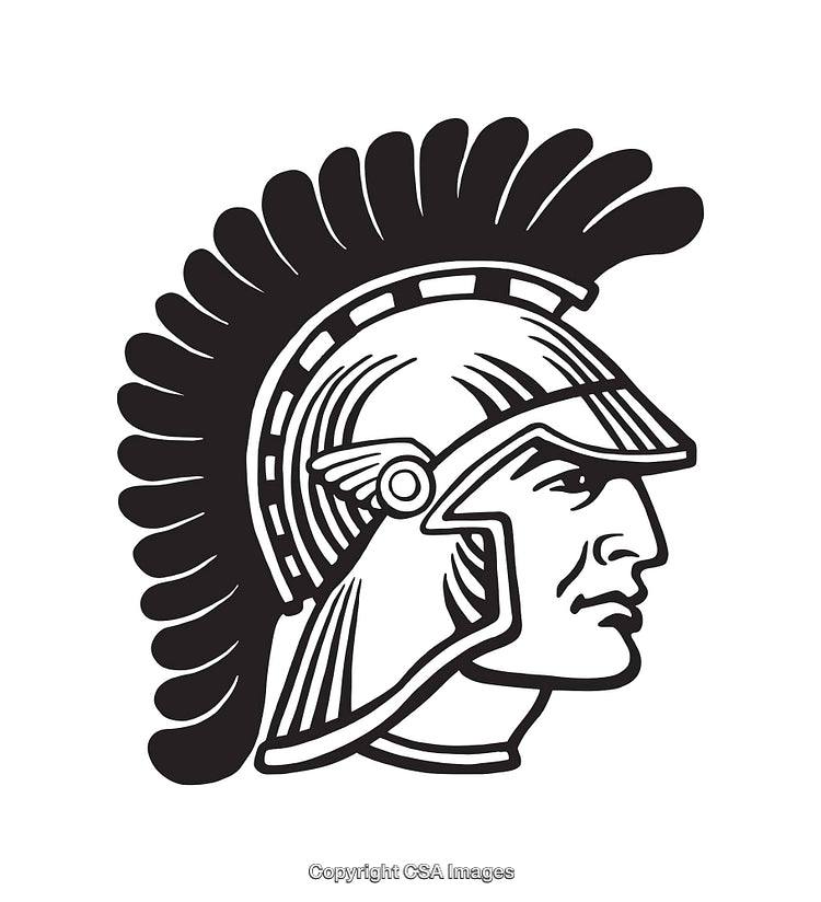 Black and White Illustration of a Roman Soldier Helmet Profile