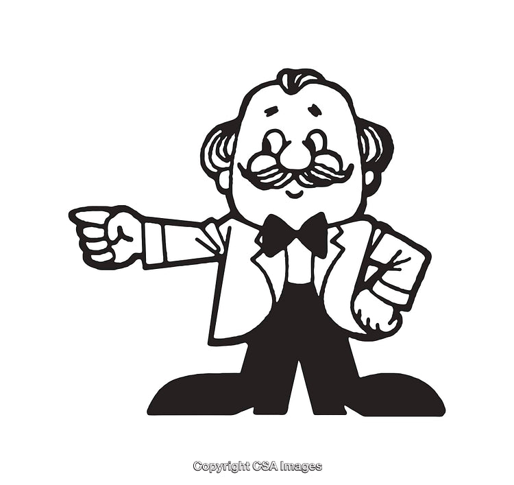 Cartoon Man in Suit Pointing With Confident Gesture