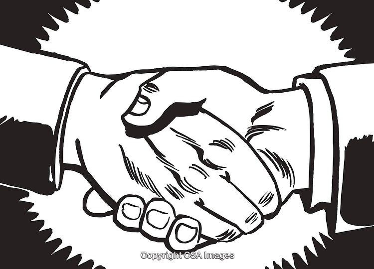 Black and White Sketch of a Handshake Symbolizing Agreement and Collaboration