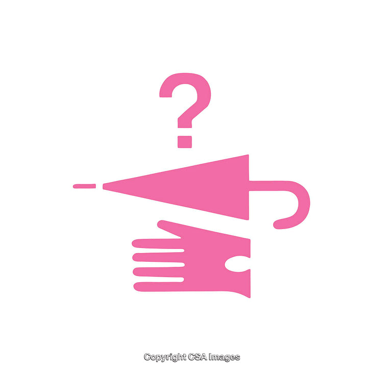 Pink Icon Featuring an Umbrella with a Question Mark Above