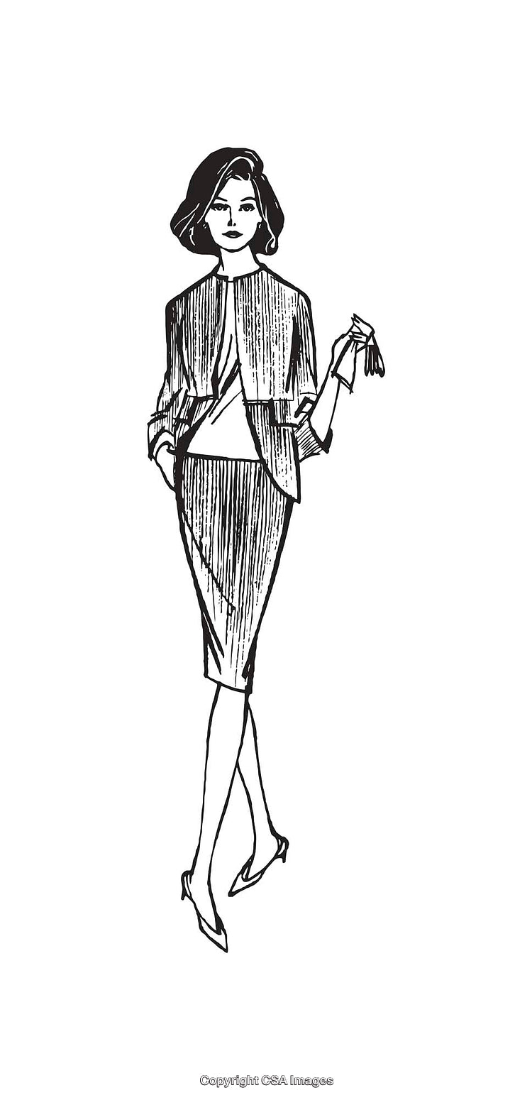 Elegant Woman in Professional Attire Illustrated in Black and White Style
