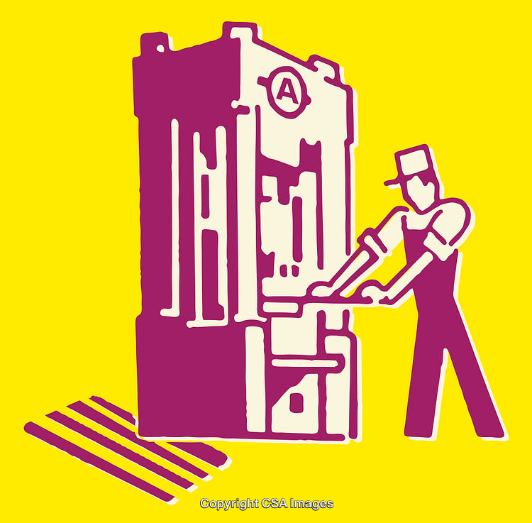 Worker Operating Industrial Equipment in Vibrant Line Art Style