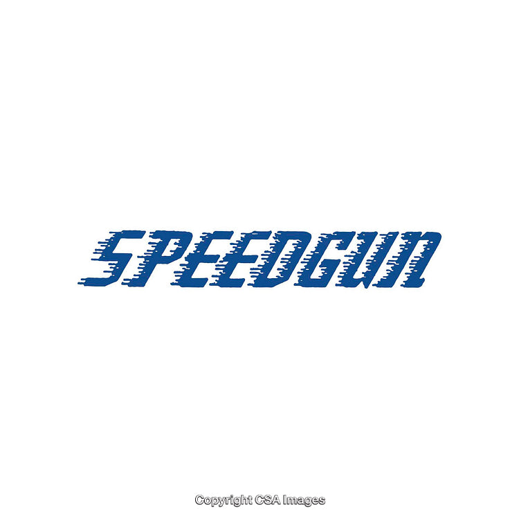 Blue Stylized Speedgun Text on a White Background with a Distorted Effect