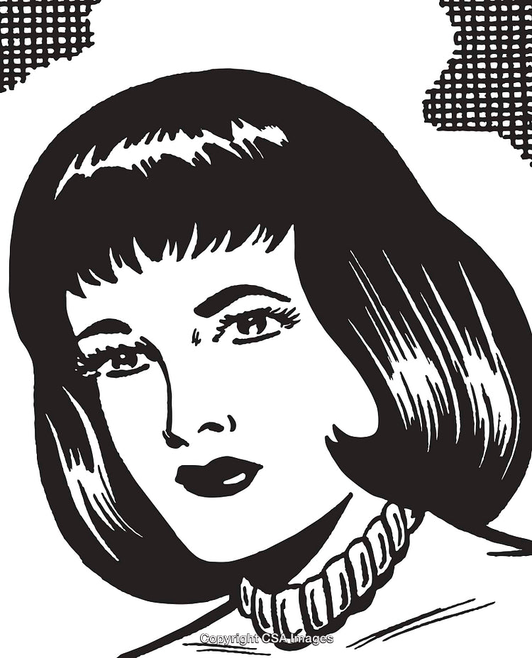 Black and White Retro Comic Portrait of a Stylish Woman