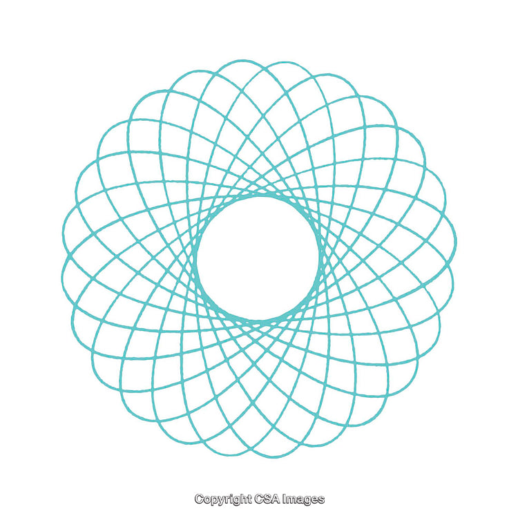 Abstract Geometric Turquoise Shape With Interwoven Circular Design on White Background