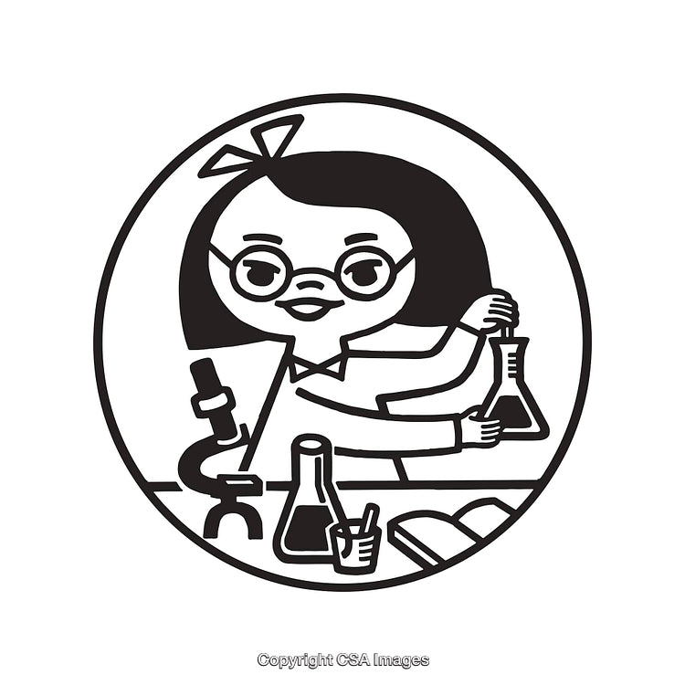 Black and White Illustration of Scientist Experiencing Laboratory Work