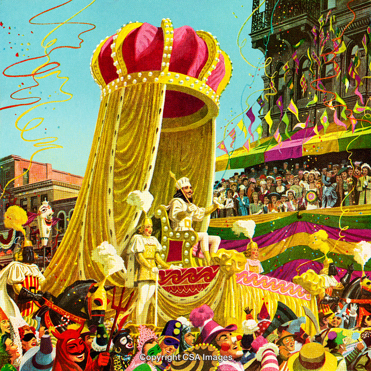 Festive Mardi Gras Parade With Colorful Costumes and Decorative Float