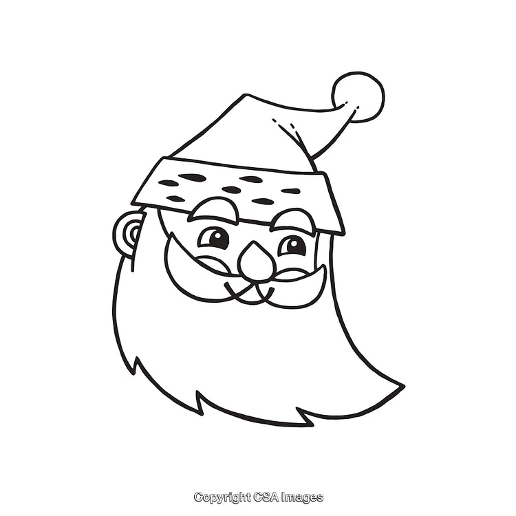 Black And White Line Art Illustration Of Santa Claus Face With Hat