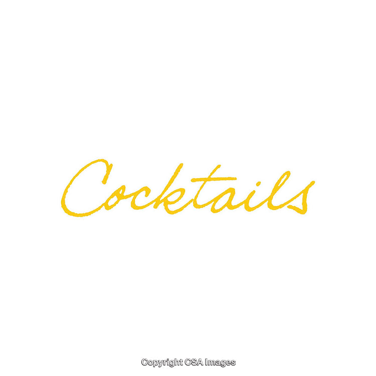 Handwritten Yellow Text Displaying the Word 'Cocktails' on White