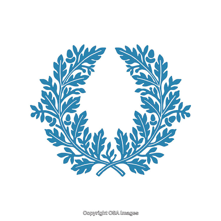 Blue Decorative Laurel Wreath Symbolizing Victory and Elegance Isolated on White