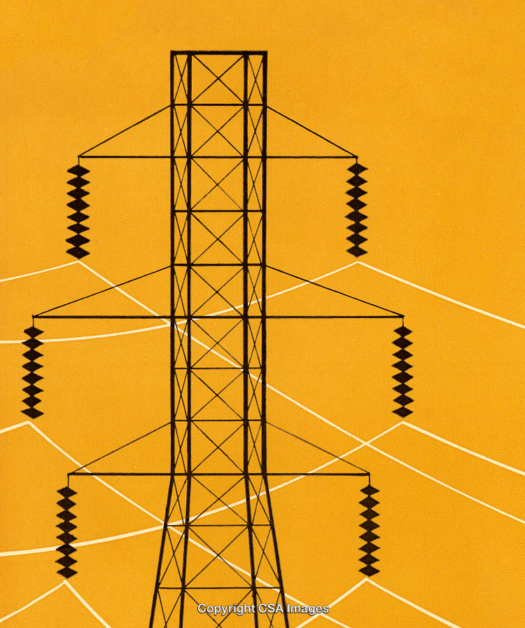 Abstract Design Featuring Electric Tower on Orange Background