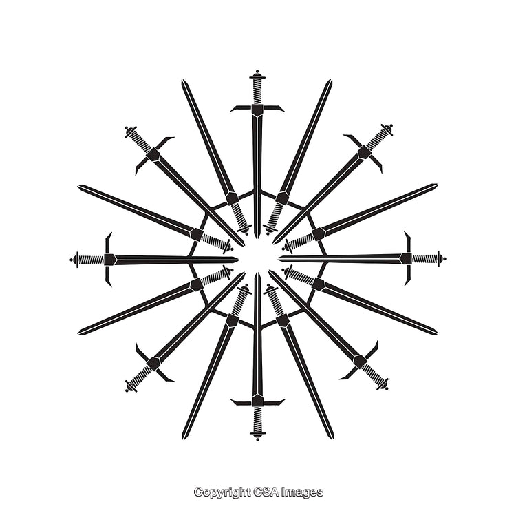 Artistic Black Sword Illustration with Symmetrical Geometric Pattern Design