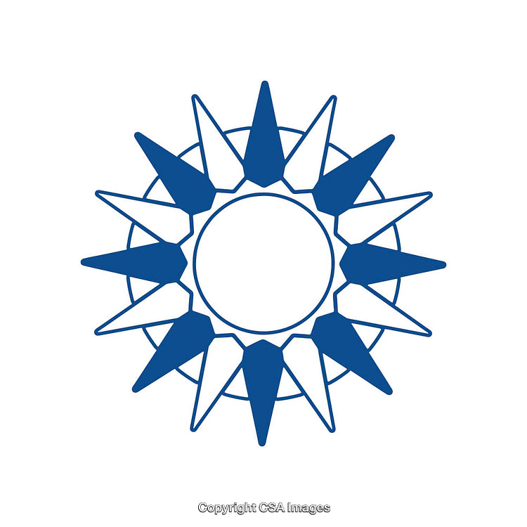 Blue Abstract Sun Shape with Geometric Points on White Background