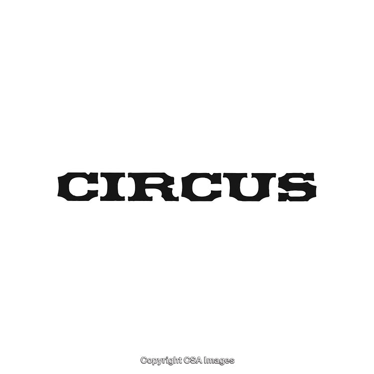 Vintage Black Letterpress Typography Word 'Circus' on White Background
