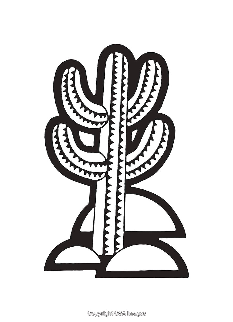 Black and White Line Art Illustration of a Stylized Cactus Design