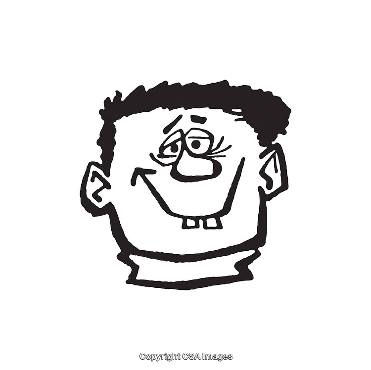 Cartoon Black and White Line Art of a Happy Smiling Face