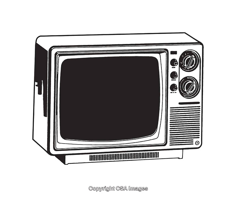Retro Black and White Line Art Illustration of a Vintage Television
