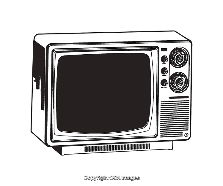 Retro Black and White Line Art Illustration of a Vintage Television