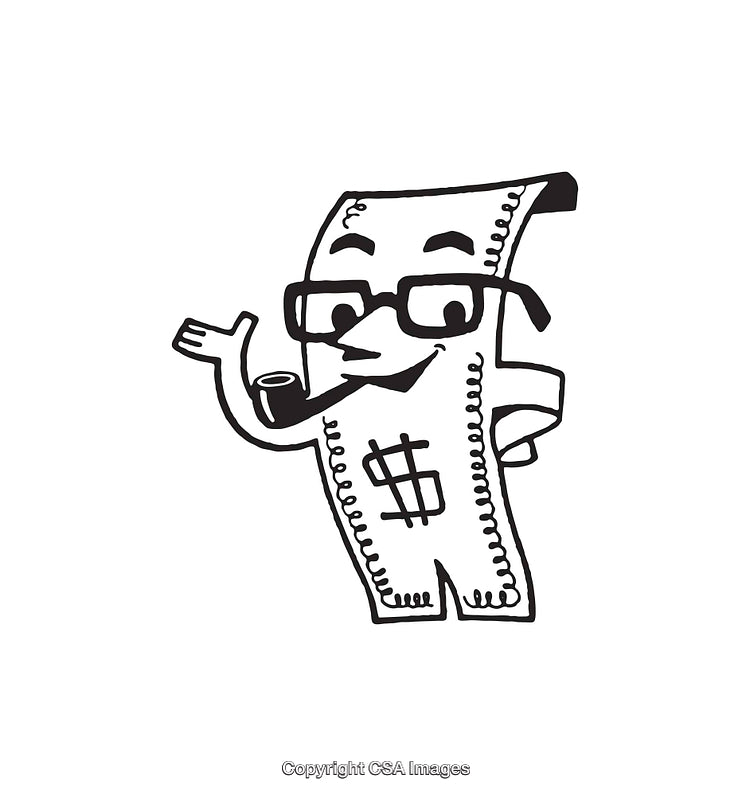 Cartoon Money Receipt Character Illustration with Glasses and Dollar Sign Symbol