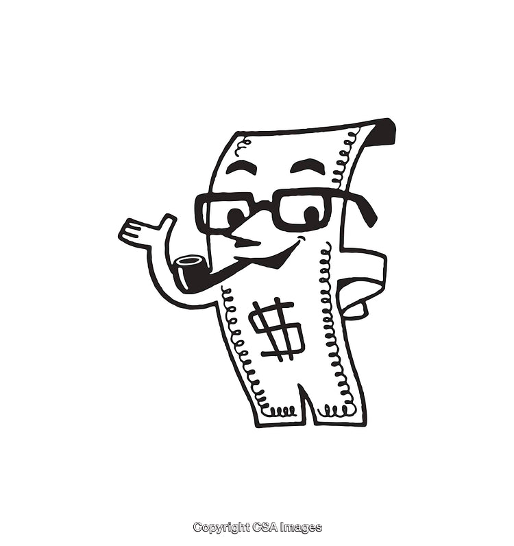 Cartoon Money Receipt Character Illustration with Glasses and Dollar Sign Symbol