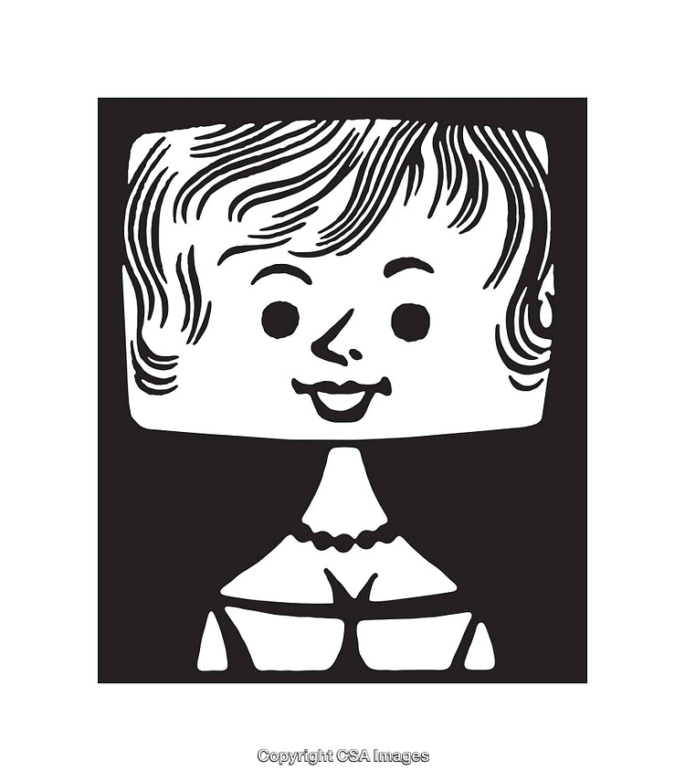 Black and White Line Art of a Smiling Model Figure