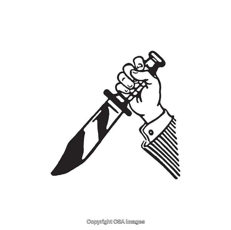 Black And White Line Art of Hand Holding a Knife