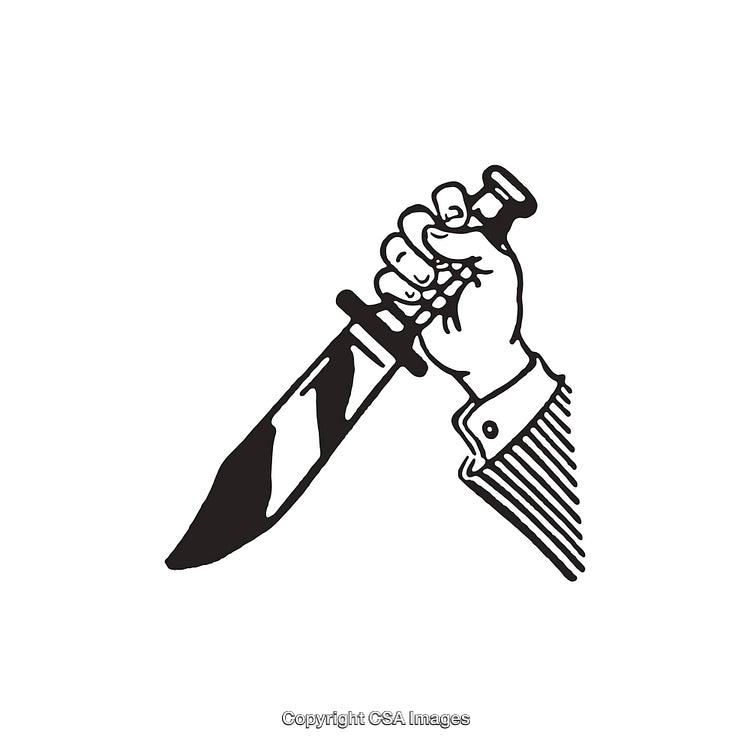 Black And White Line Art of Hand Holding a Knife