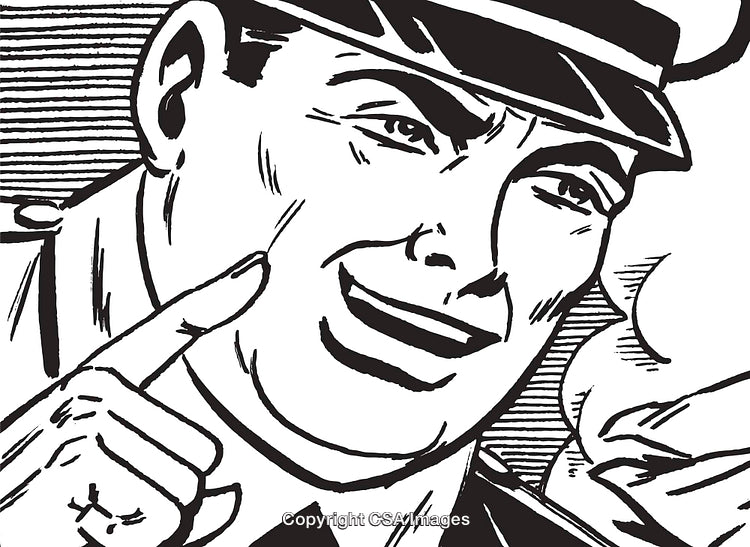 Retro Illustration of Smiling Police Officer in Black and White Sketch Style