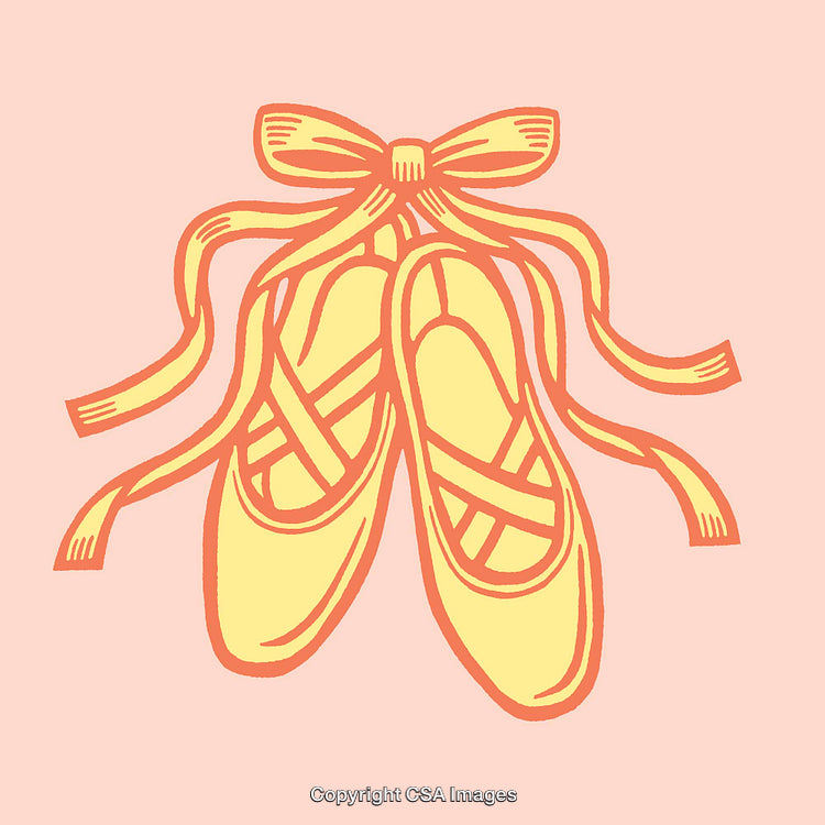 Elegant Line Art Illustration of Ballet Pointe Shoes with Flowing Ribbons