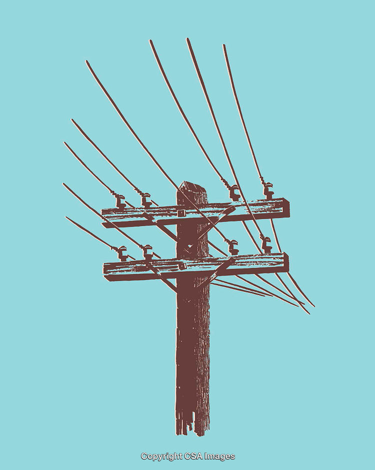 Vintage Power Line Illustration Against Light Blue Background