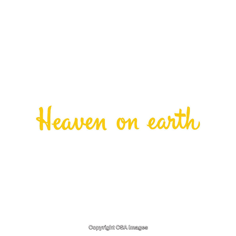 Yellow Text Saying Heaven on Earth on White Background