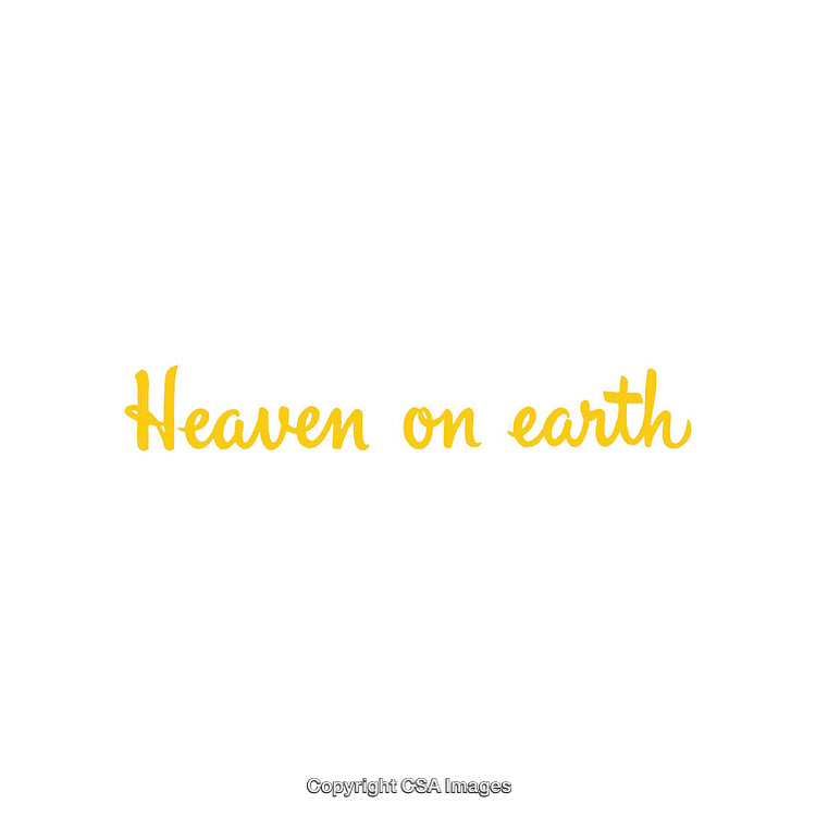Yellow Text Saying Heaven on Earth on White Background