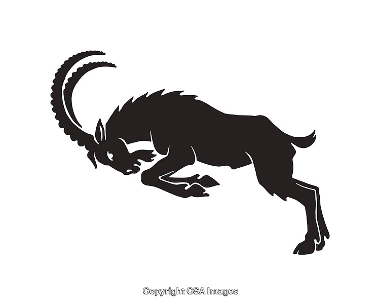 Black and White Silhouette of a Jumping Wild Goat