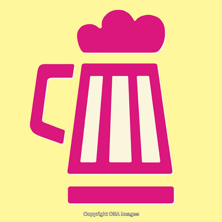 Pink Beer Mug Icon with Foam on Yellow Background