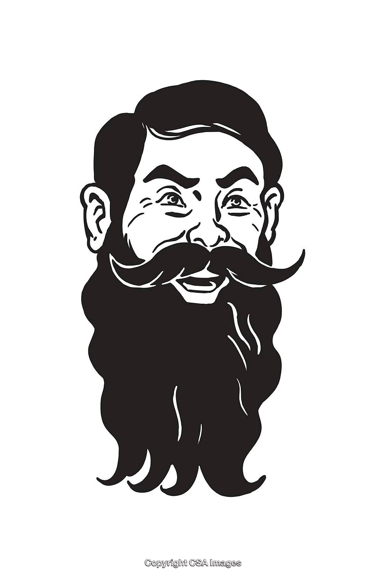 Black and White Line Art Illustration of a Bearded Man Smiling