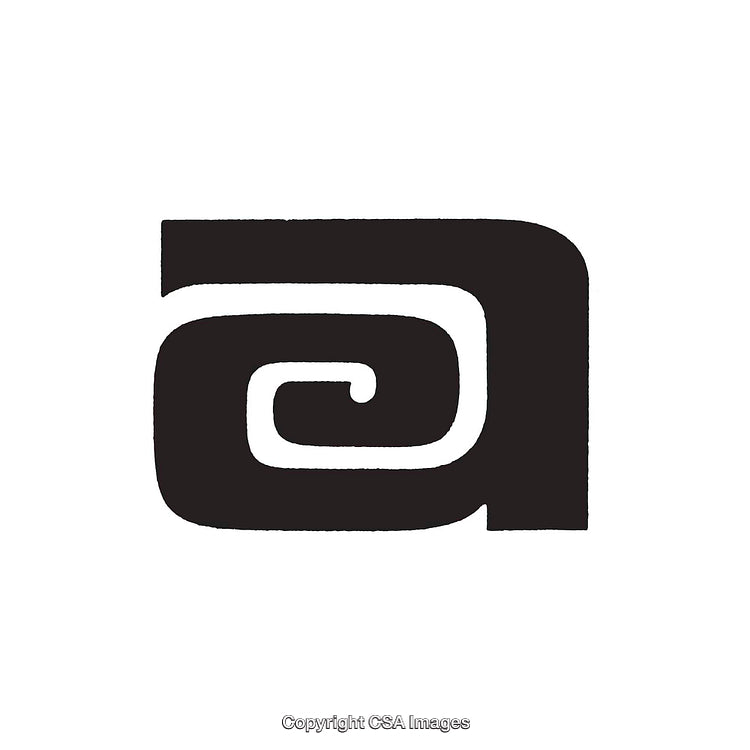 Stylized Black Letter A With Spiral Design on White Background
