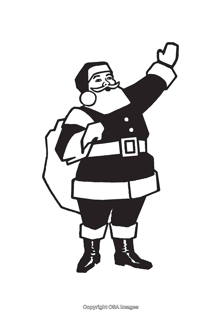 Classic Black and White Santa Claus Line Art Illustration