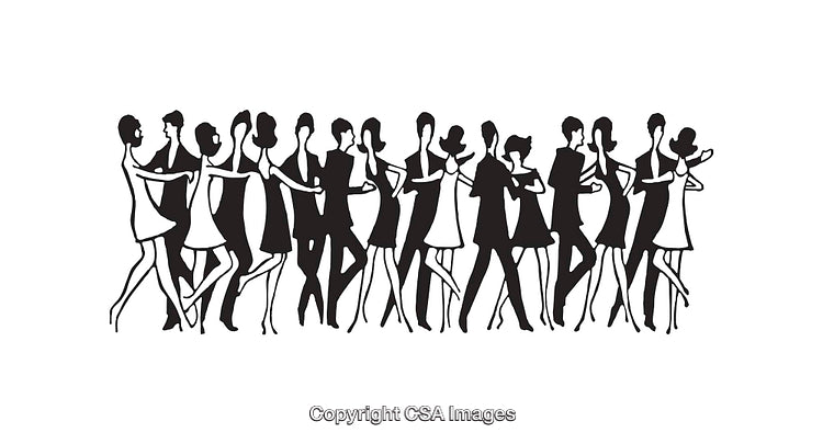 Elegant Group Dancing in Black and White Line Art Illustration